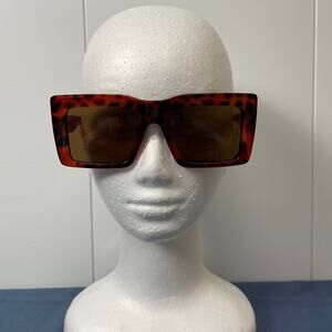 Animal‎ Print Square Frame Fashion Sunglasses Brown Lenses